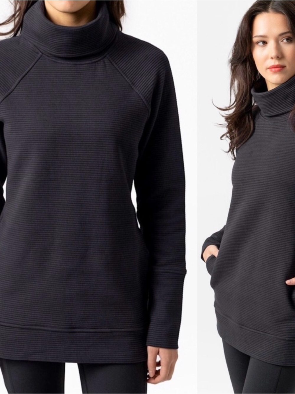 SAINT + SOFIA Ottoman Rib Turtle Neck Black Organic Cotton Sweater US 8 UK 12